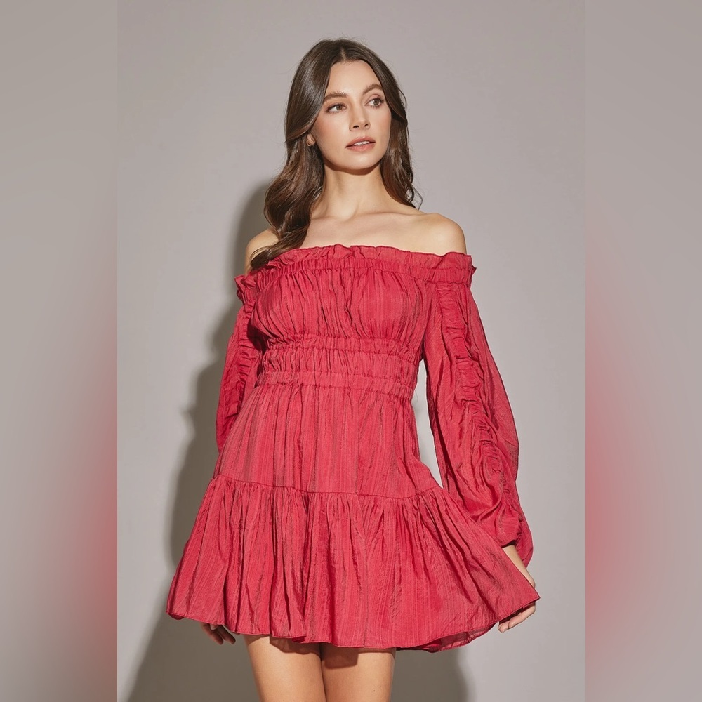 Mustard Seed Red Off-Shoulder Long Sleeve Mini Dress NWOT Medium